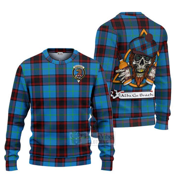 Wedderburn Tartan Ugly Sweater with Family Crest and Bearded Skull Holding Bottles of Whiskey Unisex - Tartan Vibes Clothing