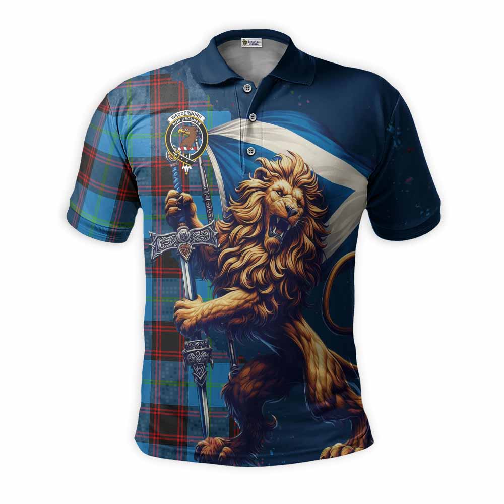 Wedderburn Tartan Family Crest Men's Polo Shirt with Scottish Majestic Lion Kid - Tartan Vibes Clothing