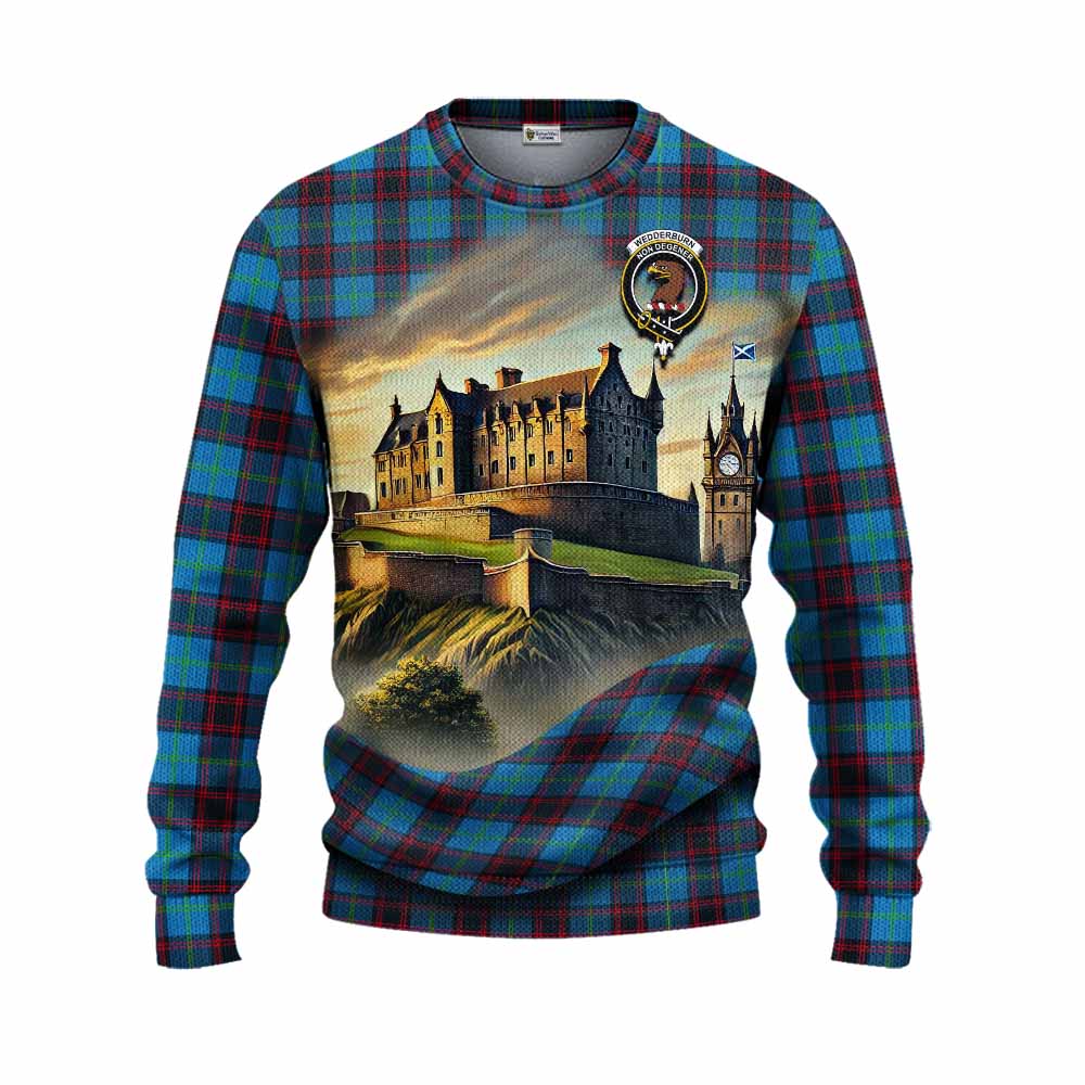 Wedderburn Tartan Family Crest Knitted Sweater with Scottish Ancient Castle Style Unisex - Tartan Vibes Clothing