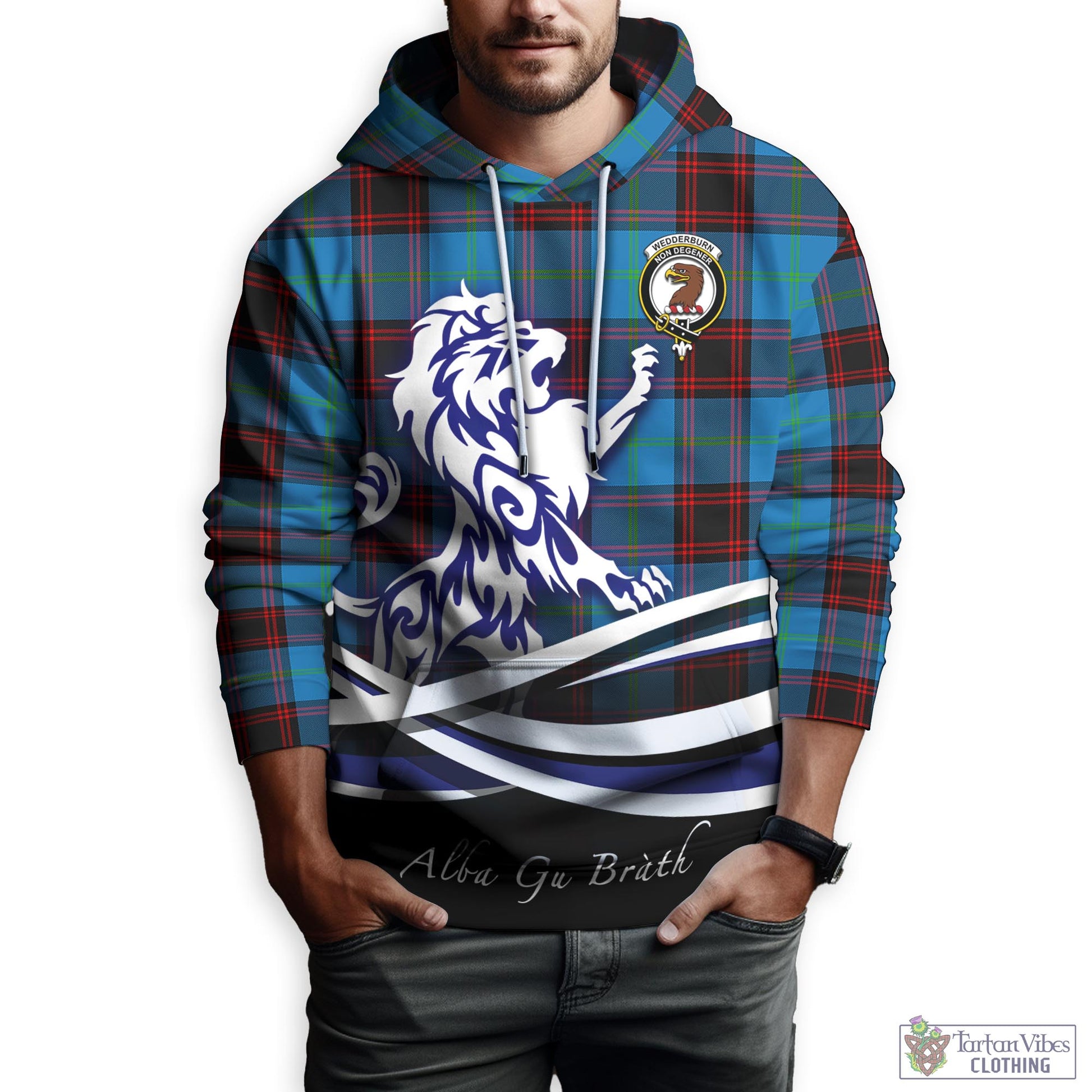 Wedderburn Tartan Hoodie with Alba Gu Brath Regal Lion Emblem Zip Hoodie - Tartan Vibes Clothing