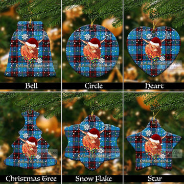 Wedderburn Tartan Christmas Ceramic Ornaments with Twinkle Highland Cattle Ceramic - Tartan Vibes Clothing