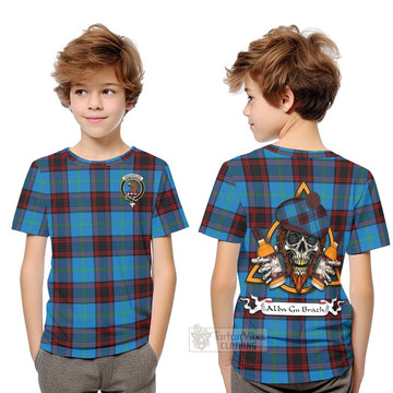 Wedderburn Tartan Kid T-Shirt with Family Crest and Bearded Skull Holding Bottles of Whiskey Youth XL Size14 - Tartan Vibes Clothing