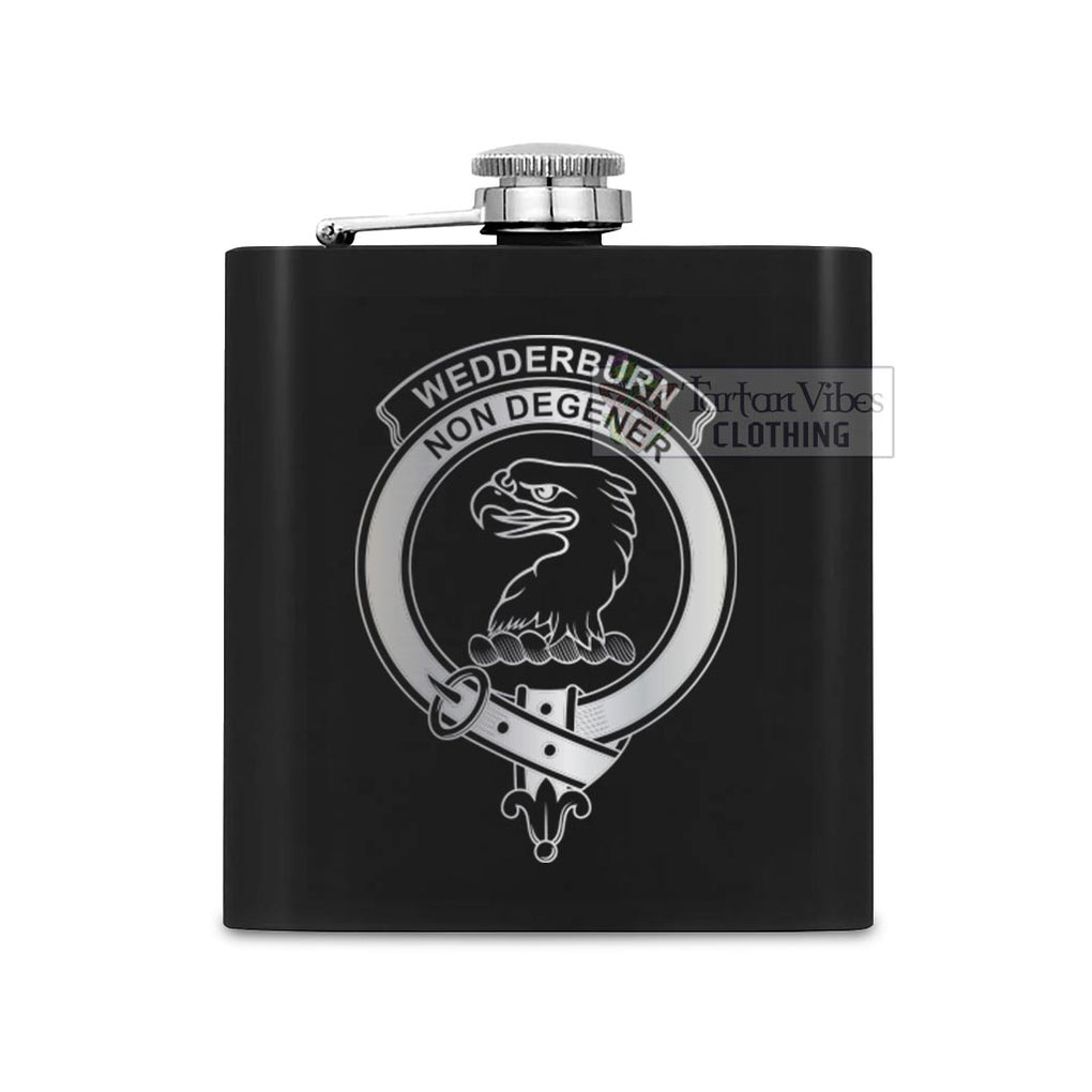 Wedderburn Crest Hip Flask Set 7oz Black Stainless Steel with A Gift Box One Size 7oz - 2D-tartanvibesclothing