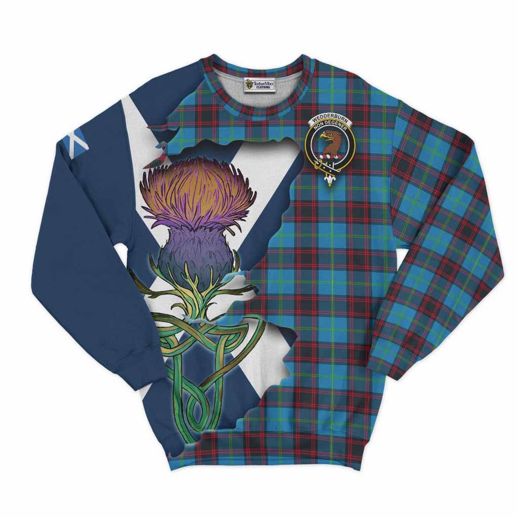 Tartan Vibes Clothing Wedderburn Tartan Family Crest Sweatshirt Scottish Thistle Celtic Inspired