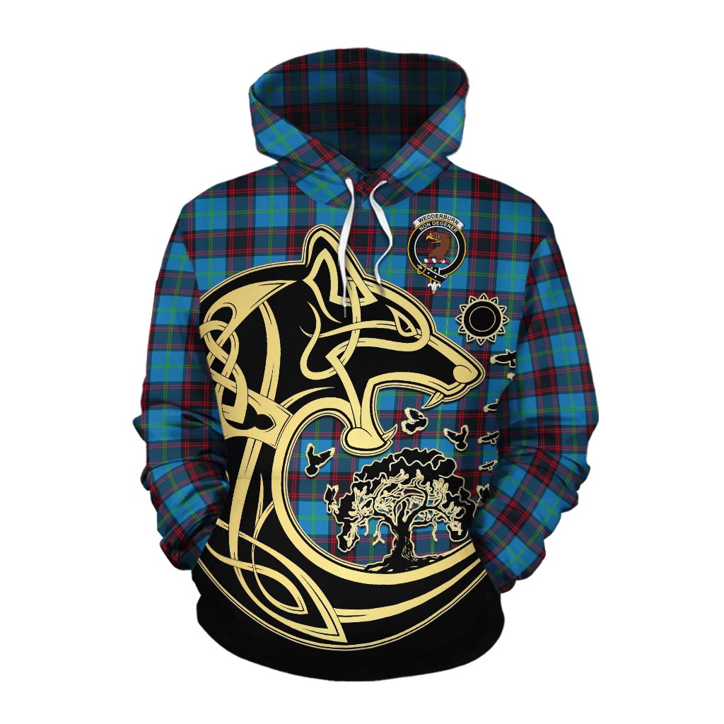 Wedderburn Tartan Cotton Hoodie with Family Crest Celtic Wolf Style Pullover Hoodie XS - Tartan Vibes Clothing