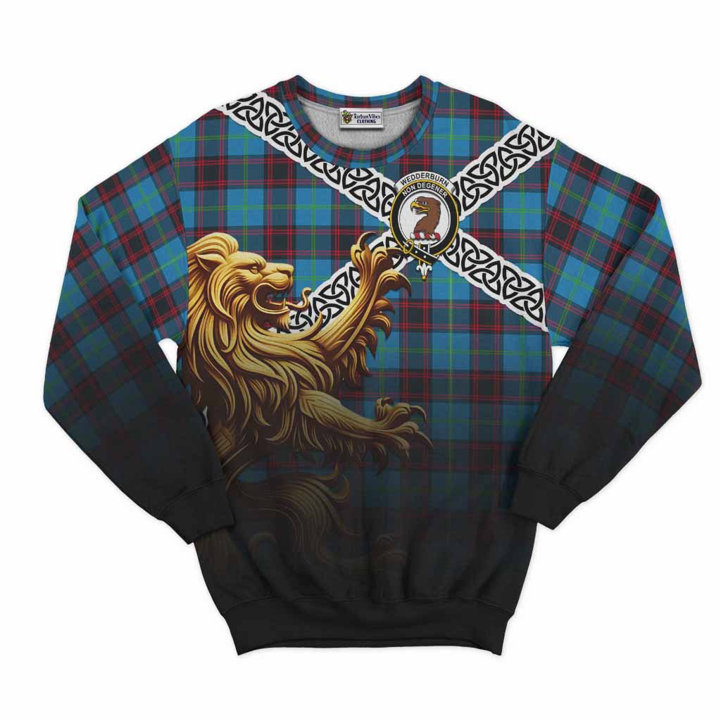 Wedderburn Crest Tartan Sweatshirt with Golden Lion Emblem Celtic Style Unisex - Tartan Vibes Clothing
