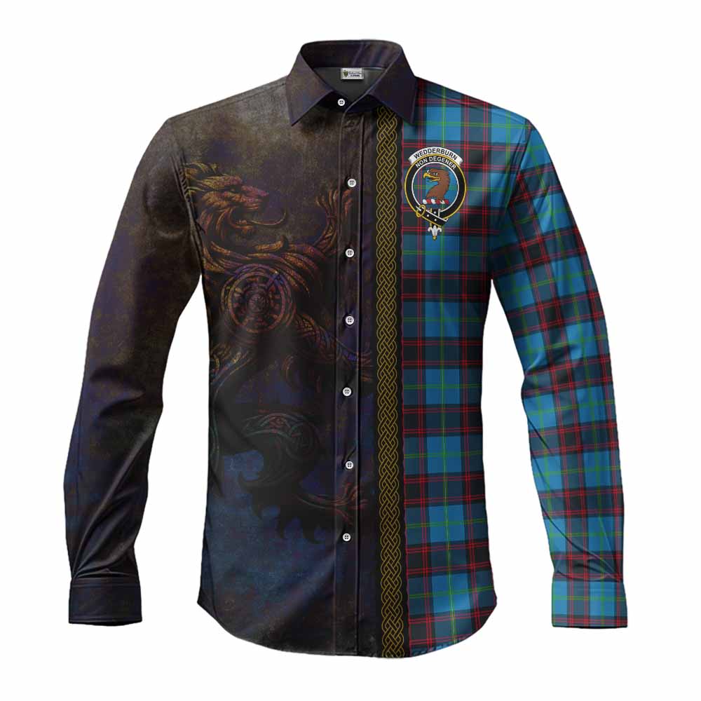 Wedderburn Tartan Family Crest Long Sleeve Button Shirt Alba Gu Brath Be Brave Lion Ancient Style Men's Shirt S - Tartan Vibes Clothing