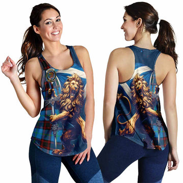 Wedderburn Tartan Family Crest Women's Racerback Tanks with Scottish Majestic Lion 4XL - Tartan Vibes Clothing