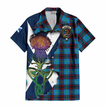 Tartan Vibes Clothing Wedderburn Tartan Family Crest Short Sleeve Button Shirt Scottish Thistle Celtic Inspired