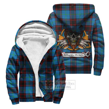 Wedderburn Tartan Sherpa Hoodie with Family Crest and Bearded Skull Holding Bottles of Whiskey Unisex S - Tartan Vibes Clothing