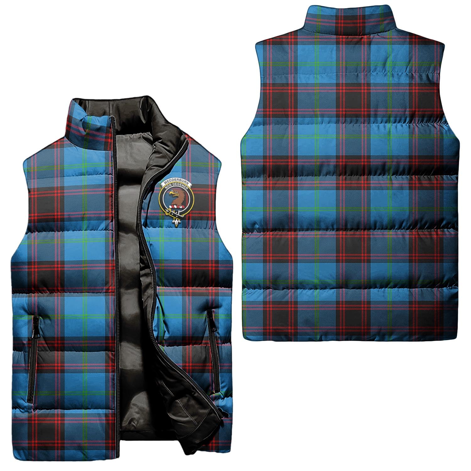 Wedderburn Tartan Sleeveless Puffer Jacket with Family Crest Unisex - Tartanvibesclothing