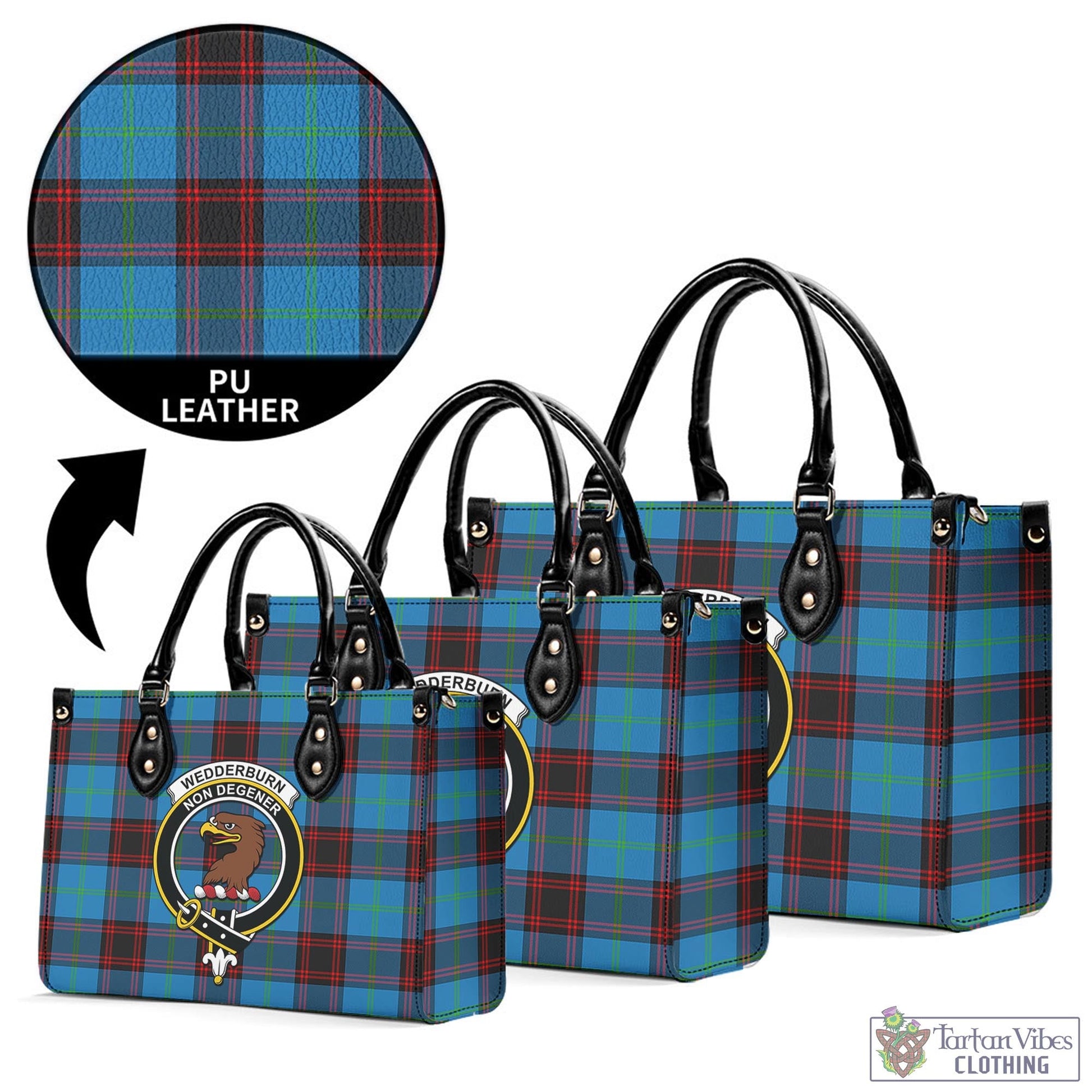 Wedderburn Tartan Luxury Leather Handbags with Family Crest L - Tartan Vibes Clothing
