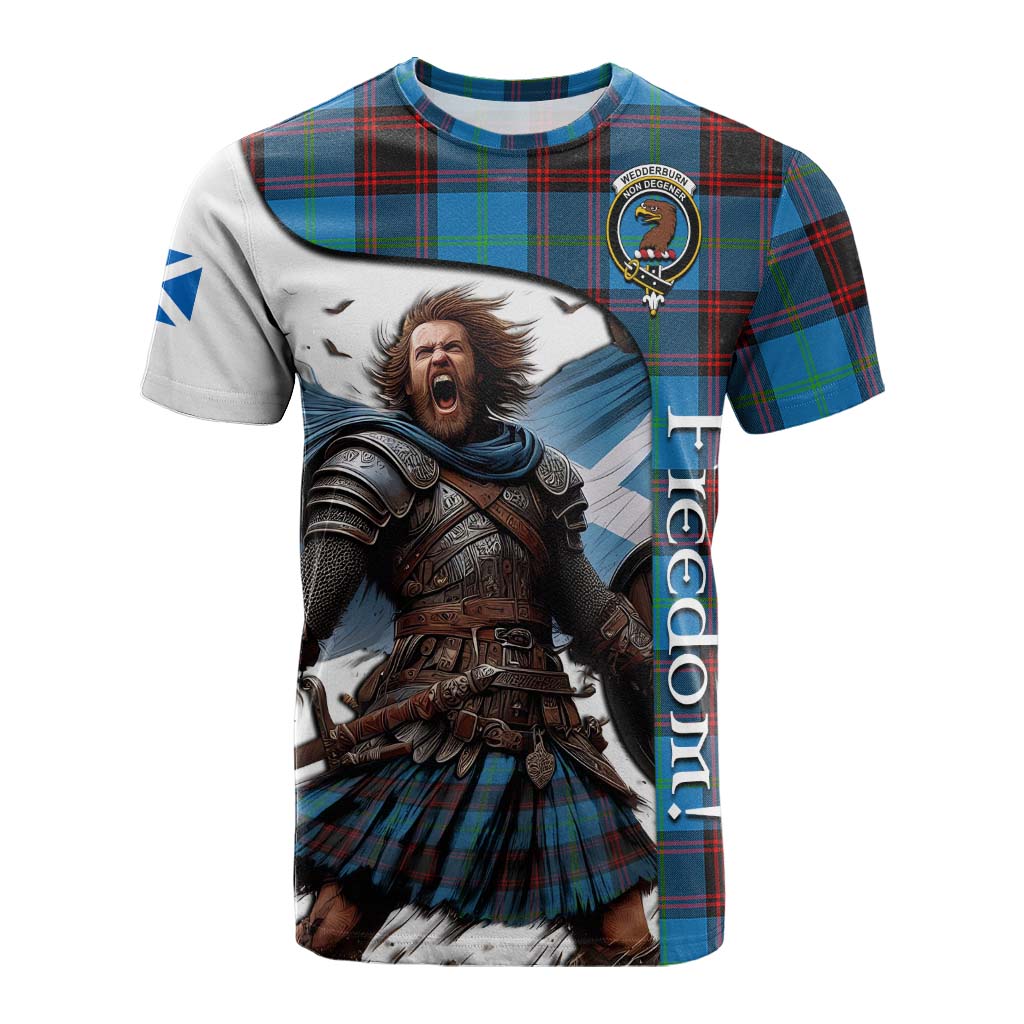 Tartan Vibes Clothing Wedderburn Crest Tartan Cotton T-shirt Inspired by the Freedom of Scottish Warrior