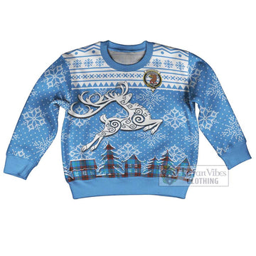 Tartan Vibes Clothing Wedderburn Clan Christmas Kid Ugly Sweater with Tartan and Celtic Raindeer Style