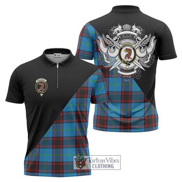 Wedderburn Tartan Zipper Polo Shirt with Family Crest and Military Logo Style Unisex - Tartan Vibes Clothing