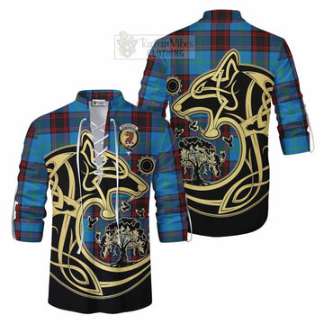 Wedderburn Tartan Ghillie Kilt Shirt with Family Crest Celtic Wolf Style Men - Tartan Vibes Clothing