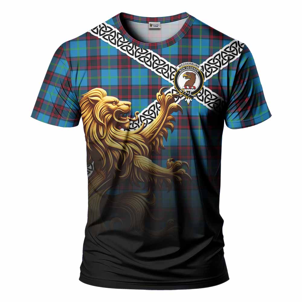 Wedderburn Crest Tartan T-Shirt with Golden Lion Emblem Celtic Style Kid's Shirt - Tartan Vibes Clothing
