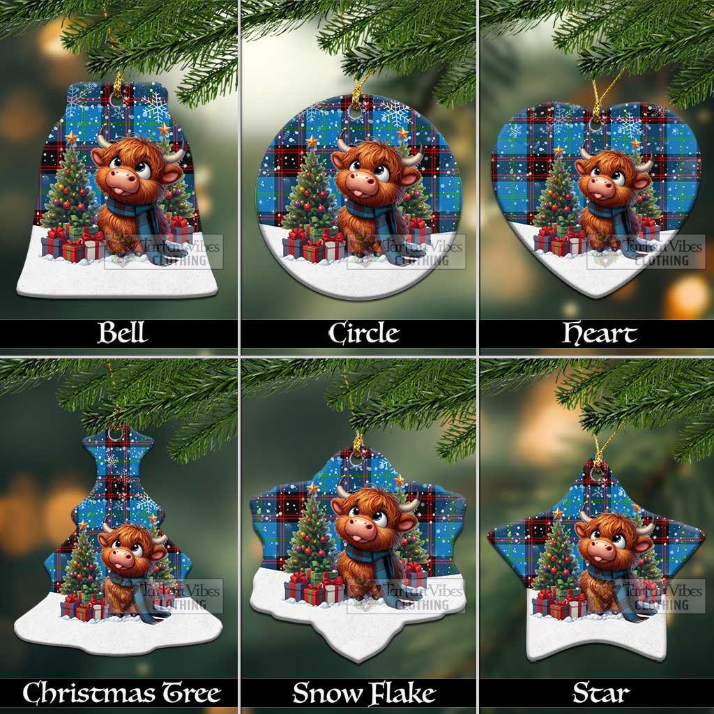 Wedderburn Tartan Christmas Ceramic Ornament with Adorable Highland Coo Ceramic - Tartan Vibes Clothing