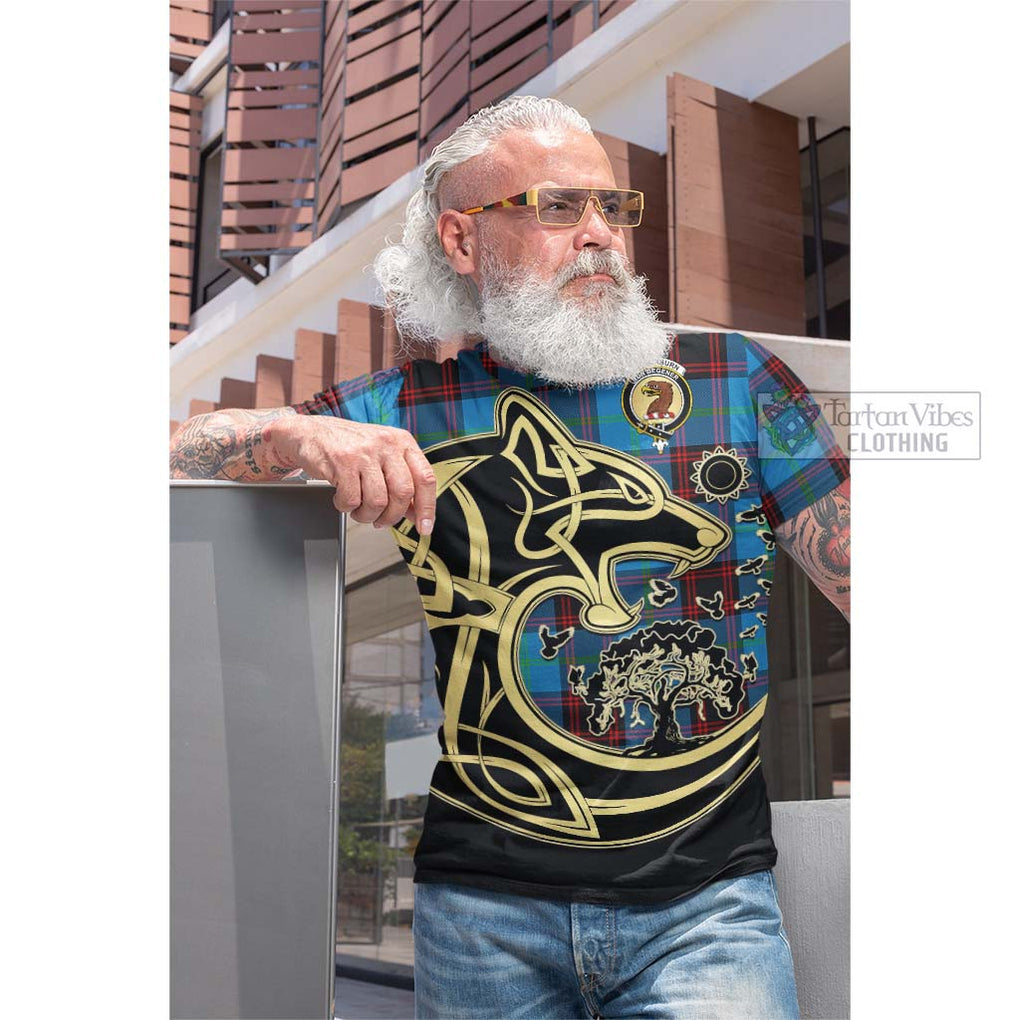 Wedderburn Tartan Cotton T-shirt with Family Crest Celtic Wolf Style Men's Shirt - Tartan Vibes Clothing