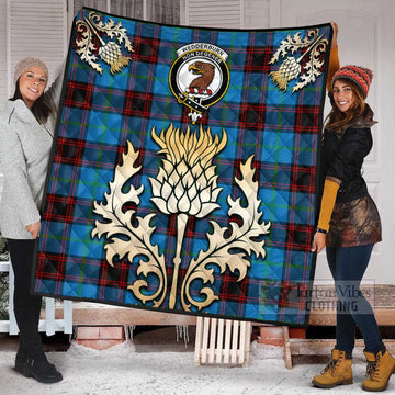 Tartan Vibes Clothing Wedderburn Tartan Quilt with Family Crest and Golden Thistle Style