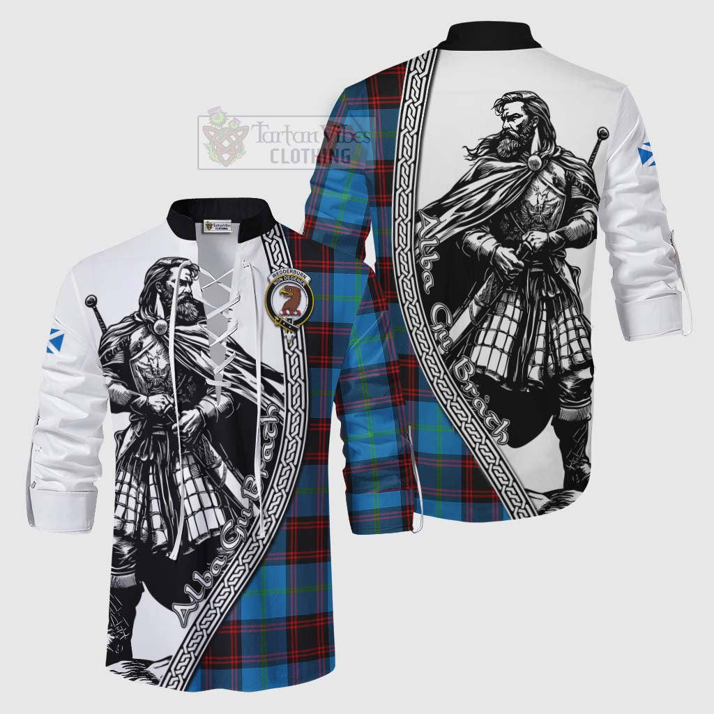 Wedderburn Tartan Clan Crest Ghillie Kilt Shirt with Highlander Warrior Celtic Style Men - Tartan Vibes Clothing