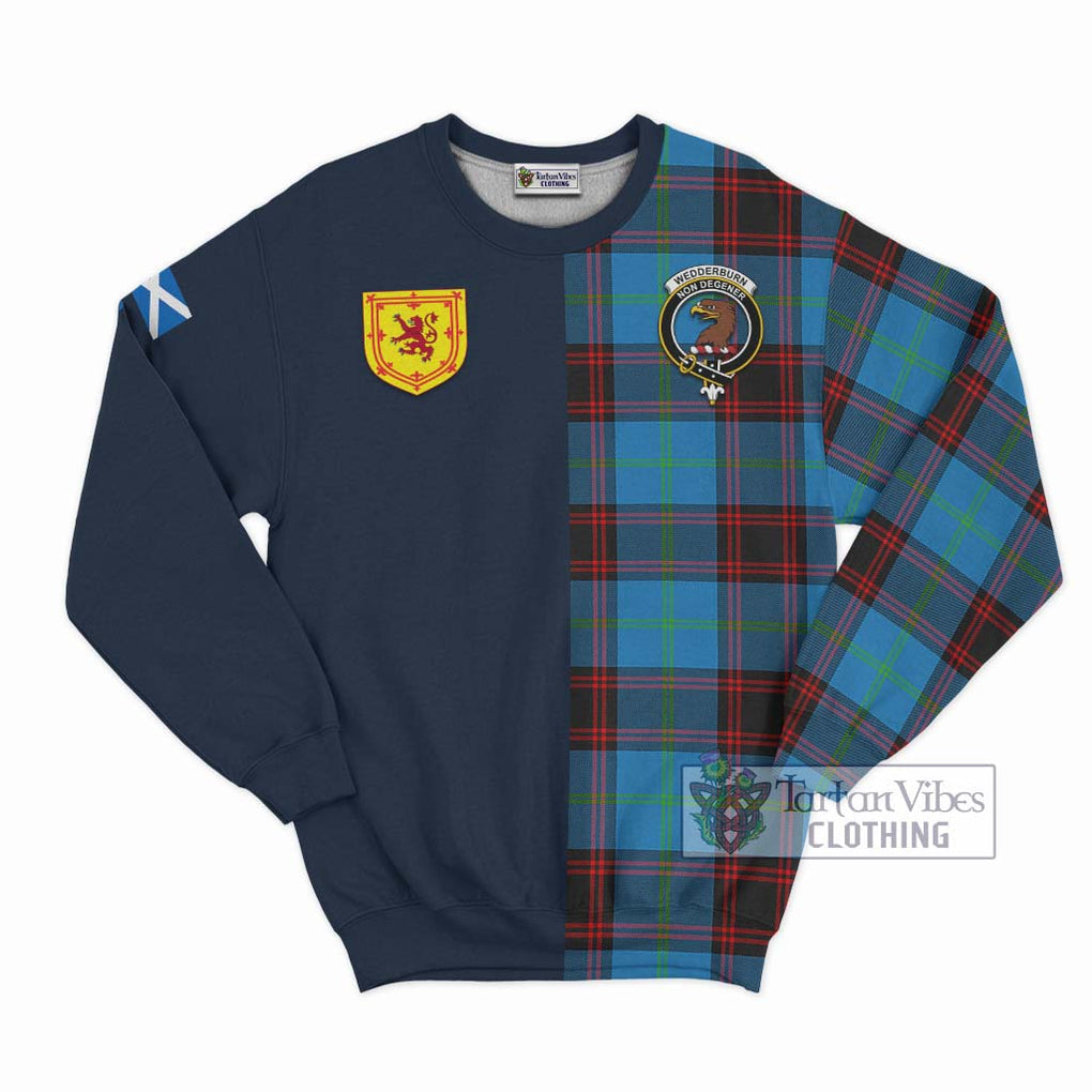 Wedderburn Tartan Sweatshirt Alba with Scottish Lion Royal Arm Half Style Unisex - Tartan Vibes Clothing