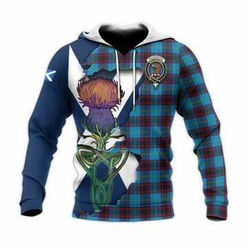 Tartan Vibes Clothing Wedderburn Tartan Family Crest Knitted Hoodie Scottish Thistle Celtic Inspired