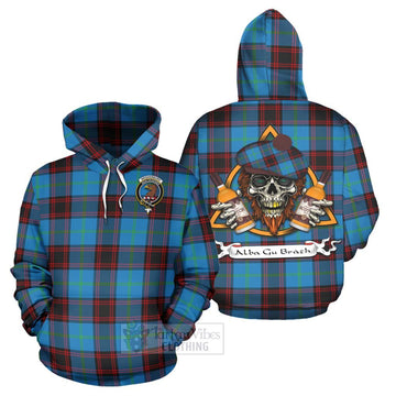 Wedderburn Tartan Hoodie with Family Crest and Bearded Skull Holding Bottles of Whiskey Zip Hoodie - Tartan Vibes Clothing