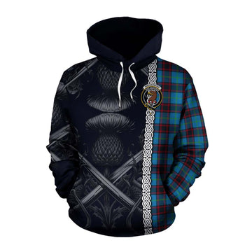 Wedderburn Tartan Cotton Hoodie with Family Crest Cross Sword Thistle Celtic Vibes Pullover Hoodie XS - Tartan Vibes Clothing
