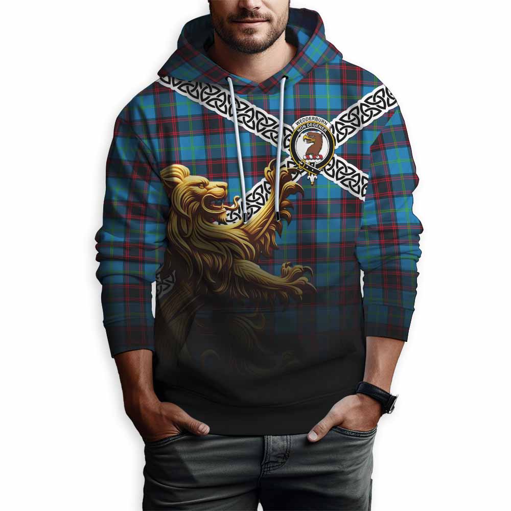 Wedderburn Crest Tartan Hoodie with Golden Lion Emblem Celtic Style Pullover Hoodie - Tartan Vibes Clothing