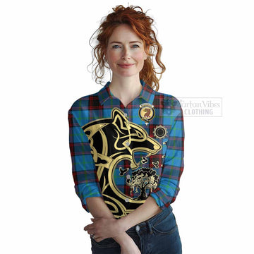 Wedderburn Tartan Women's Casual Shirt with Family Crest Celtic Wolf Style Female - Tartan Vibes Clothing