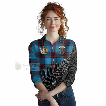 Wedderburn Crest Tartan Women's Casual Shirt with New Zealand Silver Fern Half Style Female - Tartan Vibes Clothing