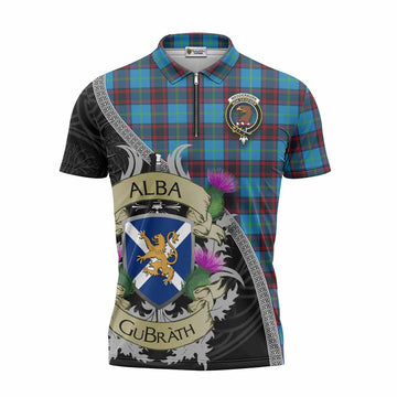 Wedderburn Tartan Family Crest Zipper Polo Shirt Lion Rampant Royal Thistle Shield Celtic Inspired Unisex - Tartan Vibes Clothing