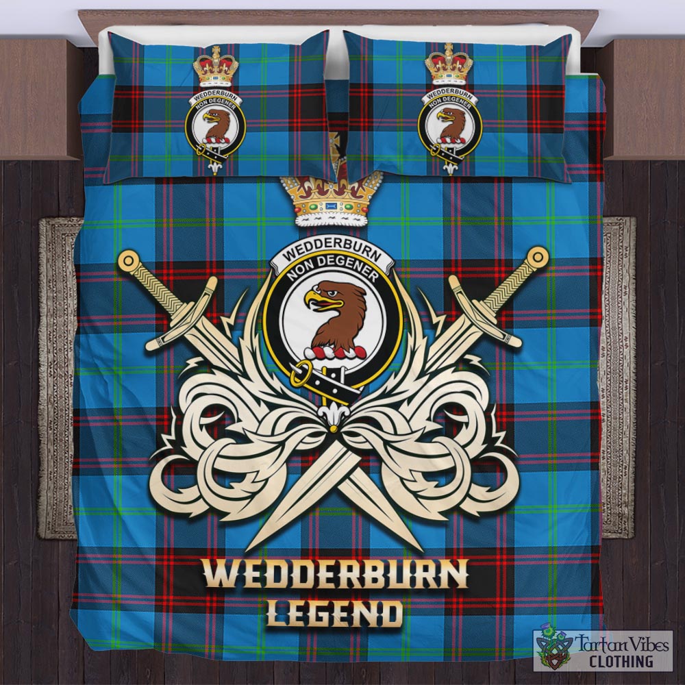 Tartan Vibes Clothing Wedderburn Tartan Bedding Set with Clan Crest and the Golden Sword of Courageous Legacy
