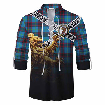 Tartan Vibes Clothing Wedderburn Crest Tartan Ghillie Kilt Shirt with Golden Lion Emblem Celtic Style
