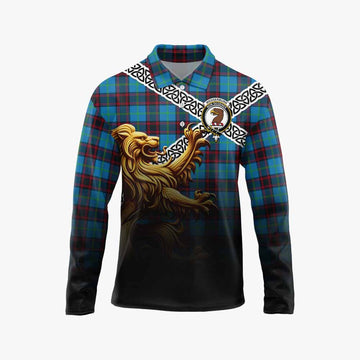 Wedderburn Crest Tartan Long Sleeve Polo Shirt with Golden Lion Emblem Celtic Style Unisex - Tartan Vibes Clothing