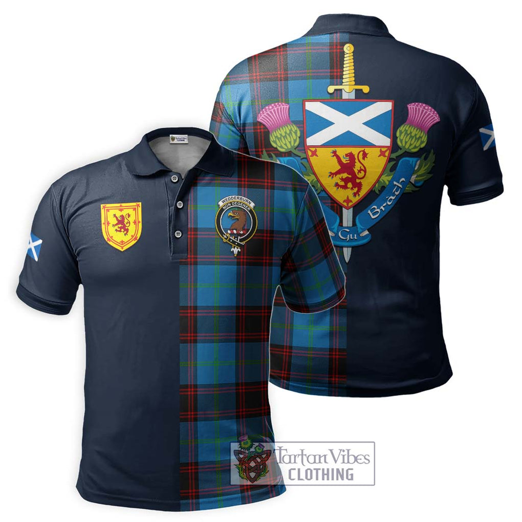 Wedderburn Tartan Polo Shirt Alba with Scottish Lion Royal Arm Half Style Kid - Tartan Vibes Clothing