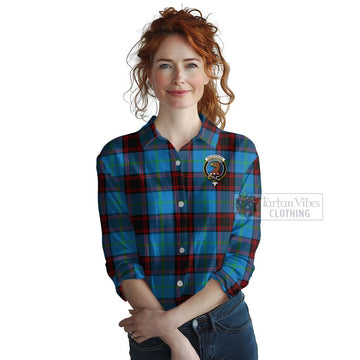 Wedderburn Tartan Women's Casual Shirt with Family Crest Celtic Skull Style Female - Tartan Vibes Clothing