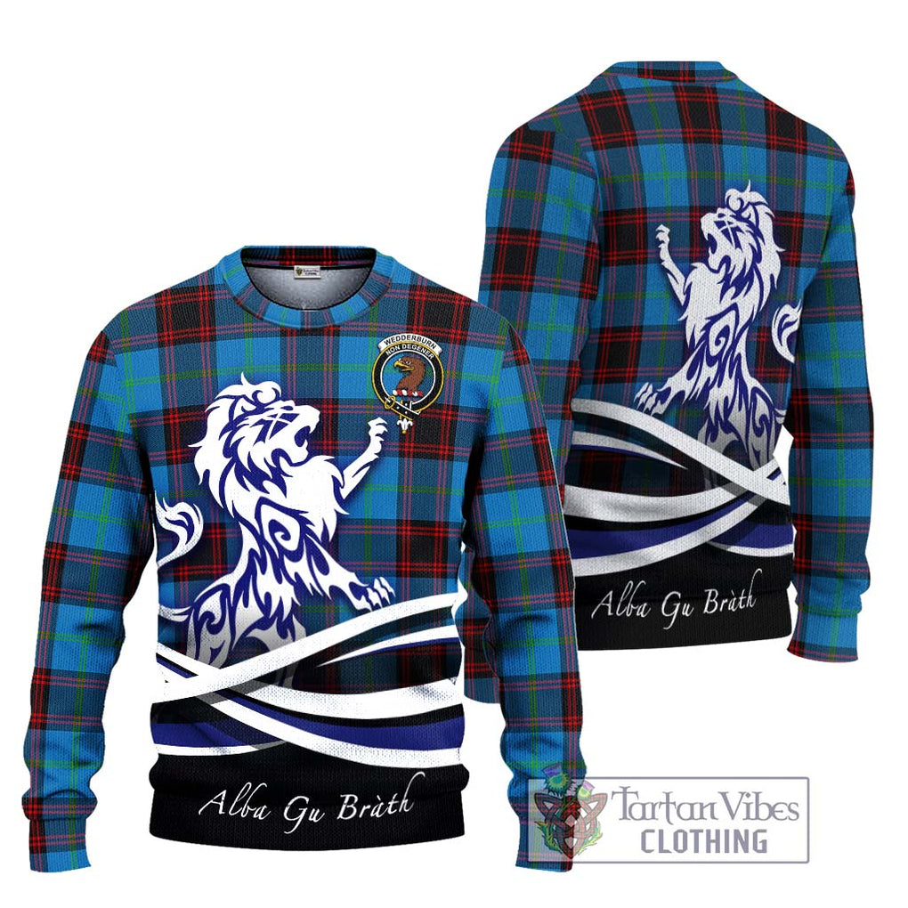 Wedderburn Tartan Ugly Sweater with Alba Gu Brath Regal Lion Emblem Unisex - Tartan Vibes Clothing