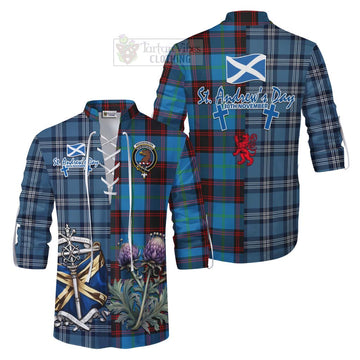 Wedderburn Tartan Ghillie Kilt Shirt Happy St. Andrew's Day Half Tartan Style Men - Tartan Vibes Clothing