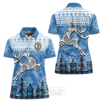 Wedderburn Clan Christmas Women's Polo Shirt Celtic Reindeer Style Women - Tartan Vibes Clothing