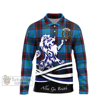 Wedderburn Tartan Long Sleeve Polo Shirt with Alba Gu Brath Regal Lion Emblem Unisex - Tartan Vibes Clothing