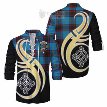Wedderburn Tartan Ghillie Kilt Shirt with Family Crest and Celtic Symbol Style Men - Tartan Vibes Clothing