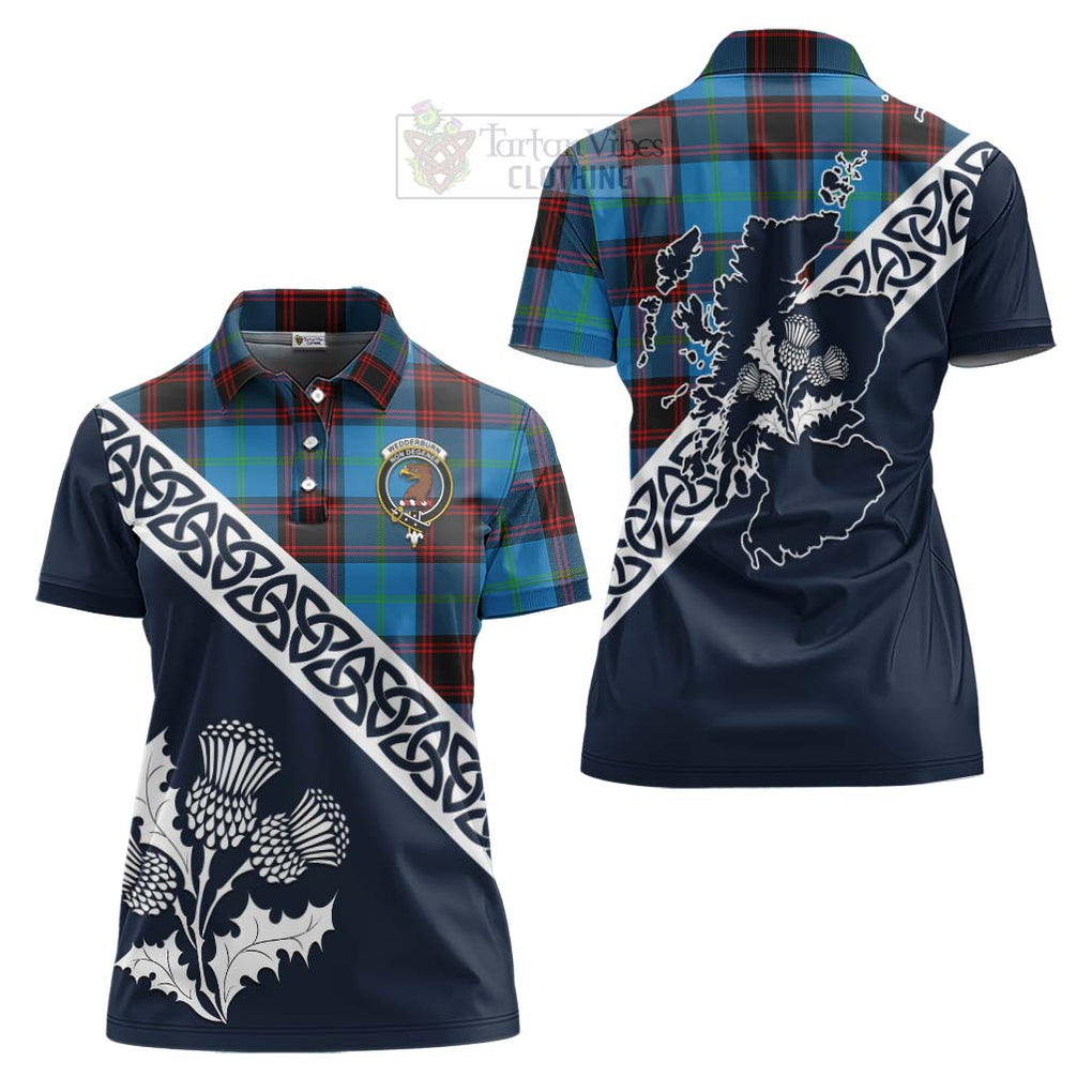 Wedderburn Tartan Women's Polo Shirt Featuring Thistle and Scotland Map Women - Tartanvibesclothing Store