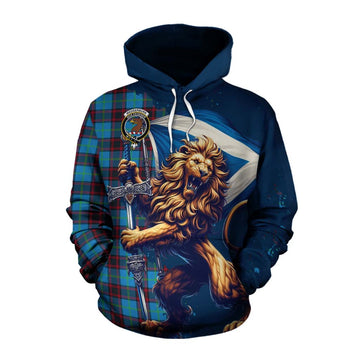 Wedderburn Tartan Family Crest Cotton Hoodie with Scottish Majestic Lion Pullover Hoodie XS - Tartan Vibes Clothing