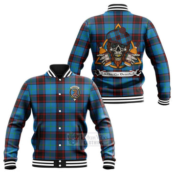 Wedderburn Tartan Baseball Jacket with Family Crest and Bearded Skull Holding Bottles of Whiskey Unisex - Tartan Vibes Clothing