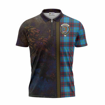 Wedderburn Tartan Family Crest Zipper Polo Shirt Alba Gu Brath Be Brave Lion Ancient Style Unisex - Tartan Vibes Clothing