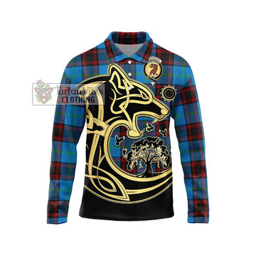 Wedderburn Tartan Long Sleeve Polo Shirt with Family Crest Celtic Wolf Style Unisex - Tartan Vibes Clothing