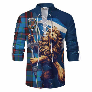 Wedderburn Tartan Family Crest Ghillie Kilt Shirt with Scottish Majestic Lion Men - Tartan Vibes Clothing