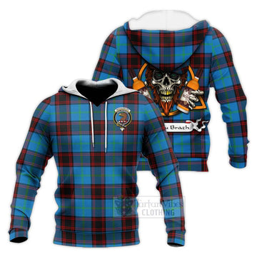 Wedderburn Tartan Knitted Hoodie with Family Crest and Bearded Skull Holding Bottles of Whiskey Unisex Knitted Pullover Hoodie - Tartan Vibes Clothing